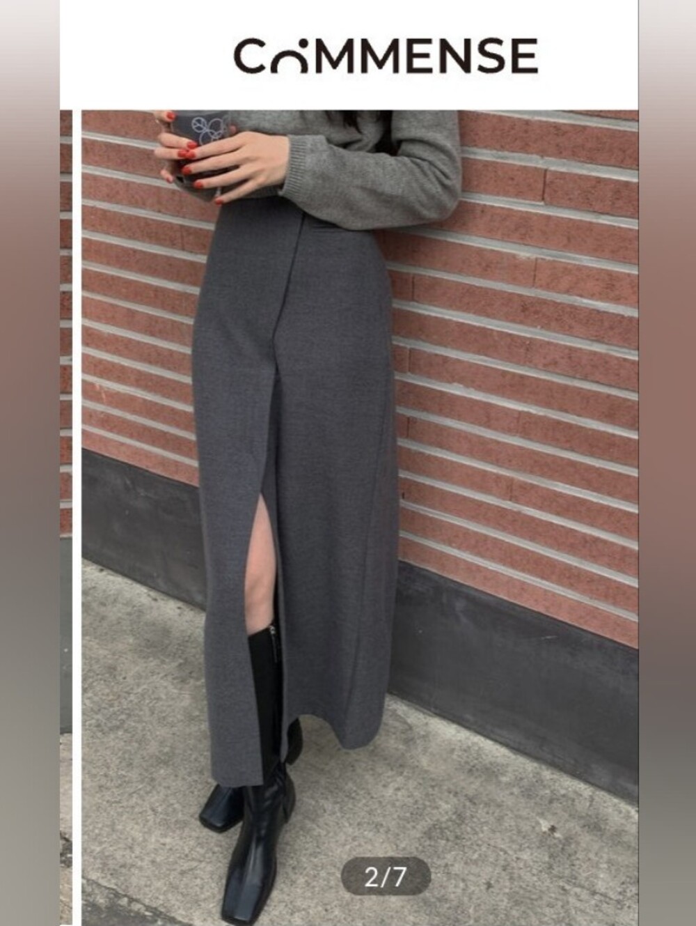 COMMENSE Dark Charcoal Gray Maxi Skirt with Front Slit